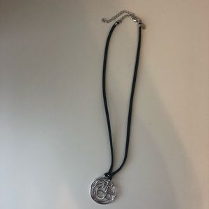 Lia Sophia Black Leather Chain Pendant Necklace